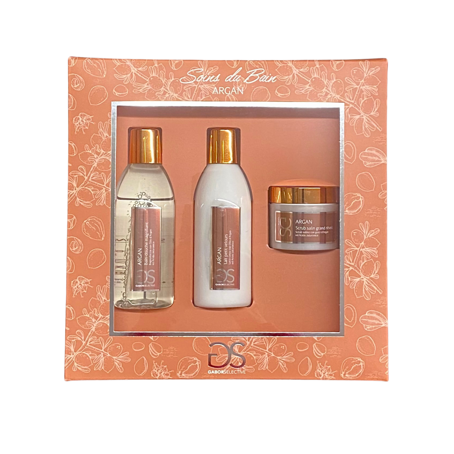 GABOR SELECTIVE - Olio di Argan e acido ialuronico bagno doccia + latte corpo + scrub salino