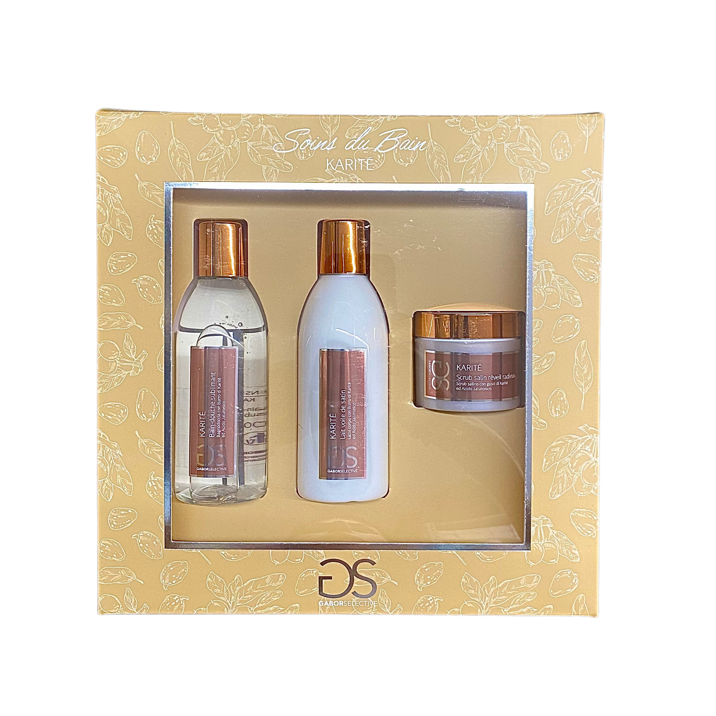 GABOR SELECTIVE - Burro di Karité e acido ialuronico bagno doccia + latte corpo + scrub salino