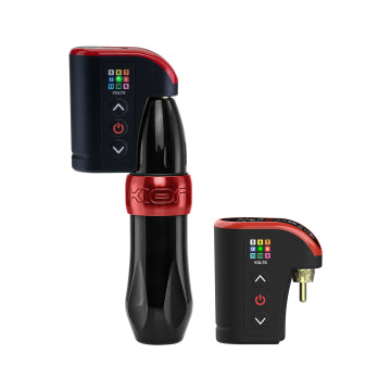Spektra Xion Rotary Machine in Black / Ruby & FK Irons Darklab: Lightning Bolt Wireless RCA Battery Pack - Double Pack Bundle